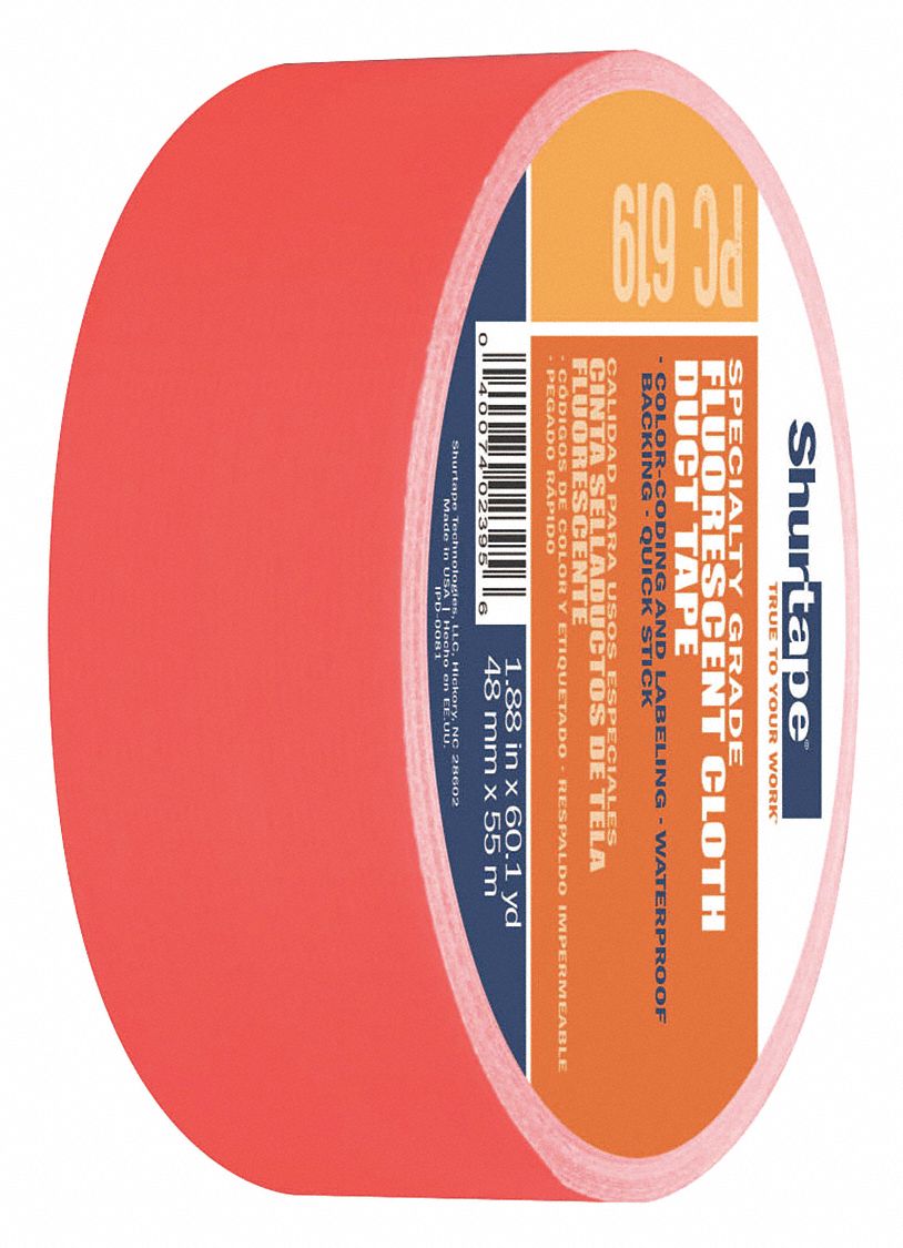 DUCT TAPE, PC 619, STANDARD DUTY, 1⅞ IN X 60 YARD, FLUORESCENT ORANGE