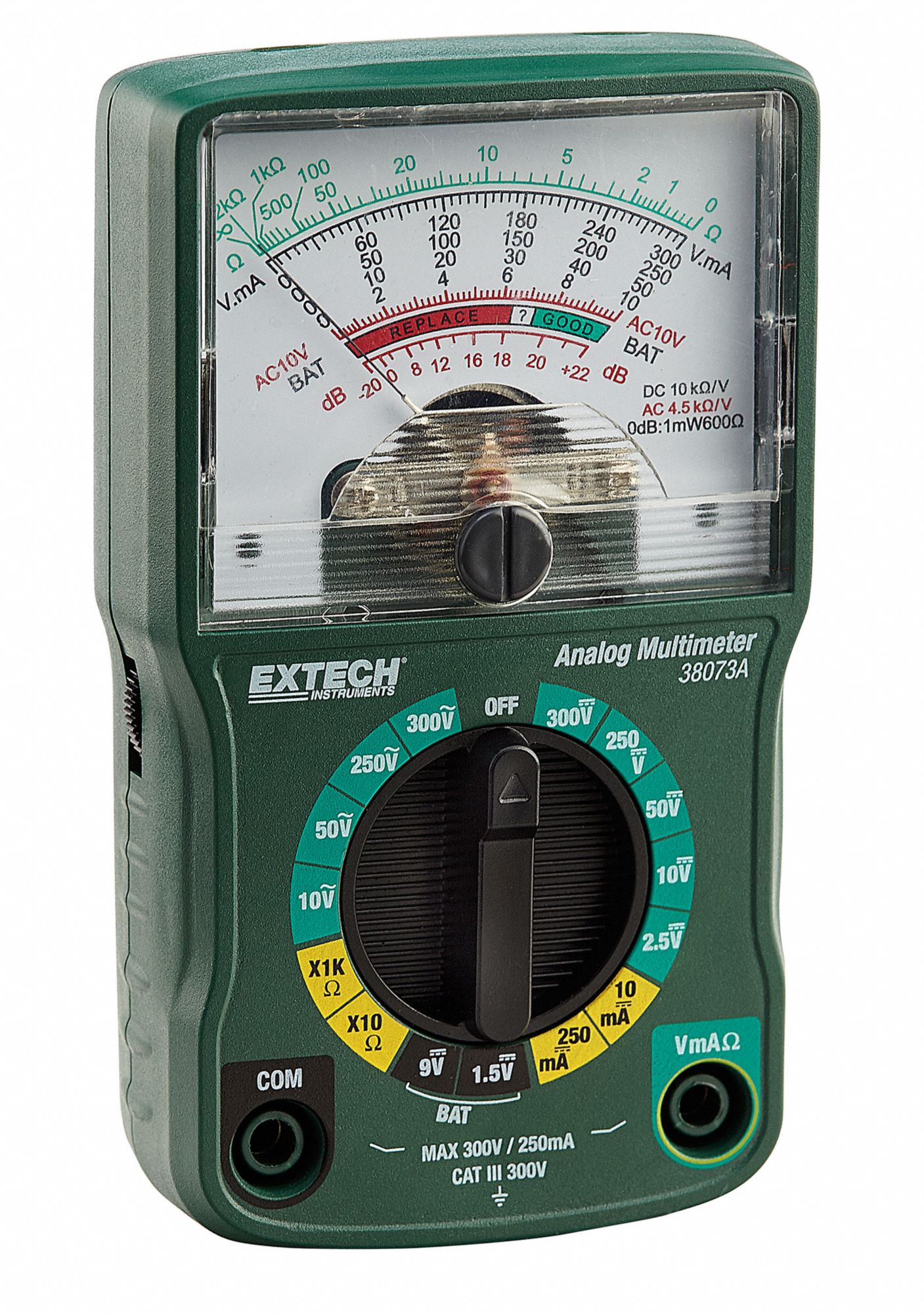 EXTECH Analog Multimeter, Max. AC Volts 300, Max. DC Volts 300, Max. DC