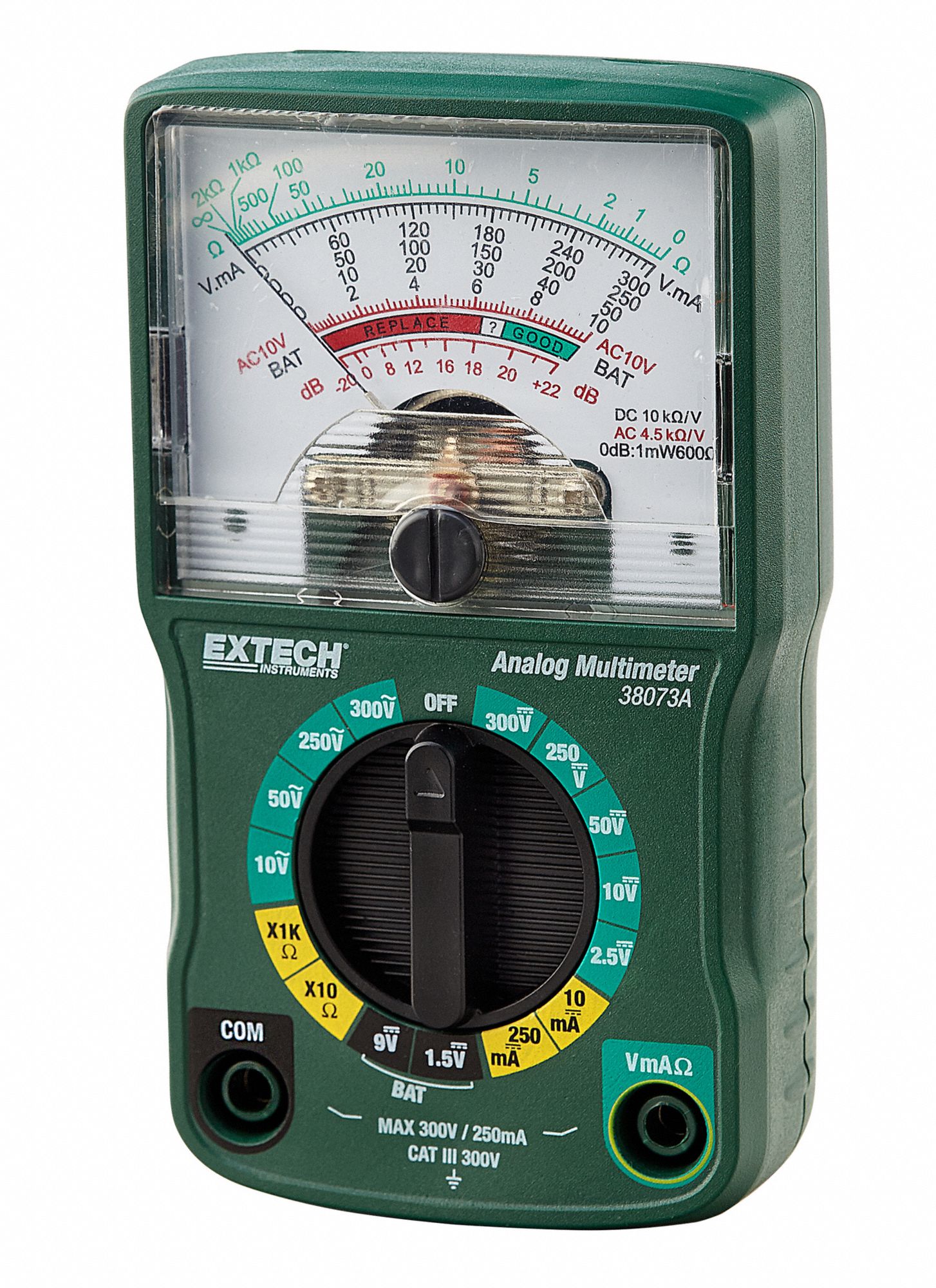 EXTECH Analog Multimeter, Max. AC Volts 300, Max. DC Volts 300, Max. DC