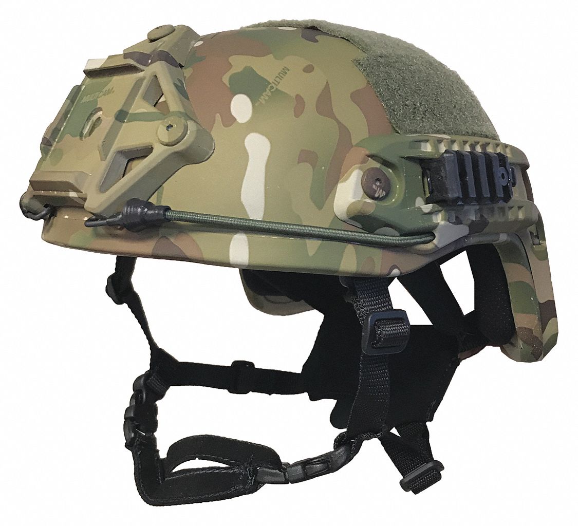 UNITED SHIELD Ballistic Helmet: L Fits Hat Size, MultiCam, Aramid, 1/2 in  Pad Thick, Level IIIA