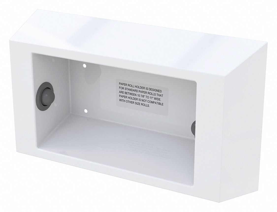 Paper Towel Dispenser: Perforated Roll, 11 in Paper Towel Wd, Stainless Steel, White, Pull