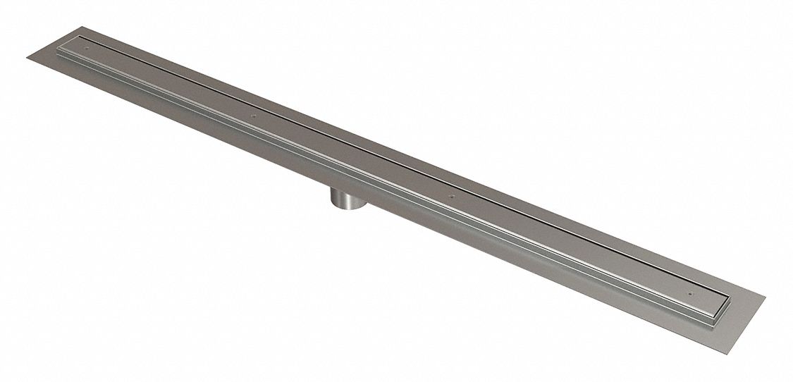 Shower Drain: Rectangular, Stainless Steel, Satin, 3 3/8 in Overall Ht, Slotted, A