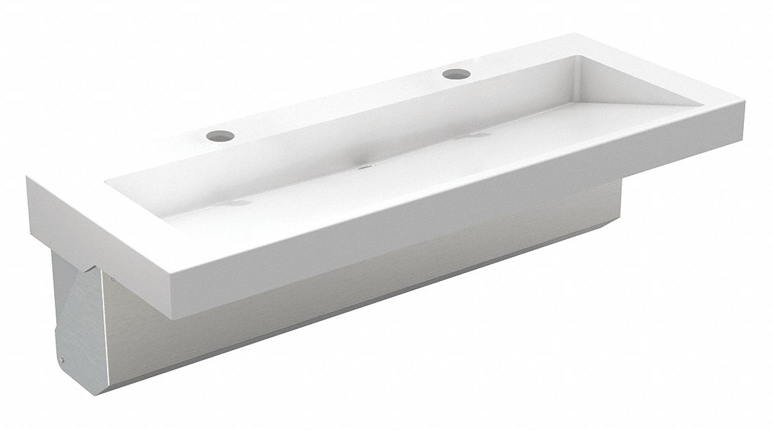 Wash Basin: Meridian-Edge®, 3802 Series, White, Corterra®, 56 in Overall Lg, 22 in Overall Wd