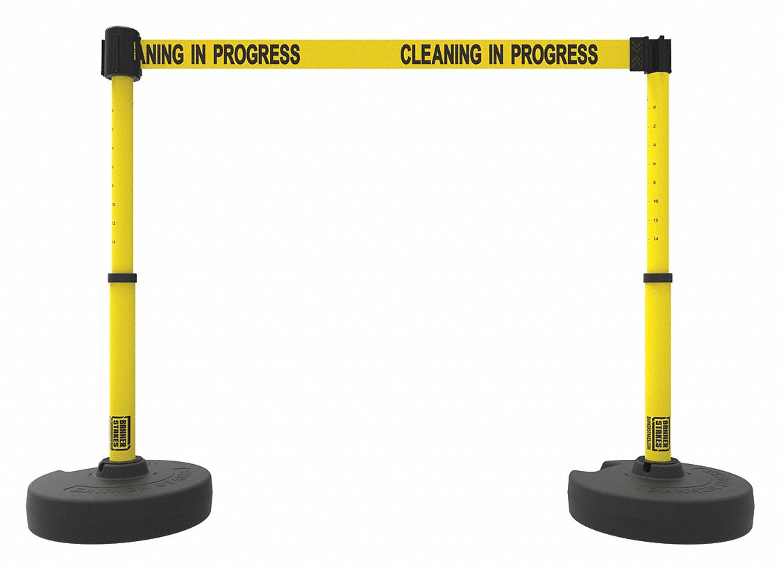 BANNER STAKES, Yellow, Cleaning in Progress, PLUS Barrier System