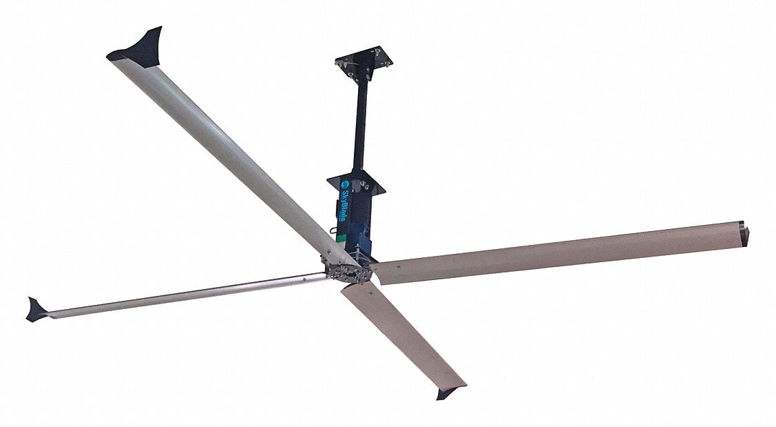 HVLS Ceiling Fan: 12 ft Blade Dia, Variable Speeds, 82,063 cfm, 115 V AC, 40 ft, 1 Phase