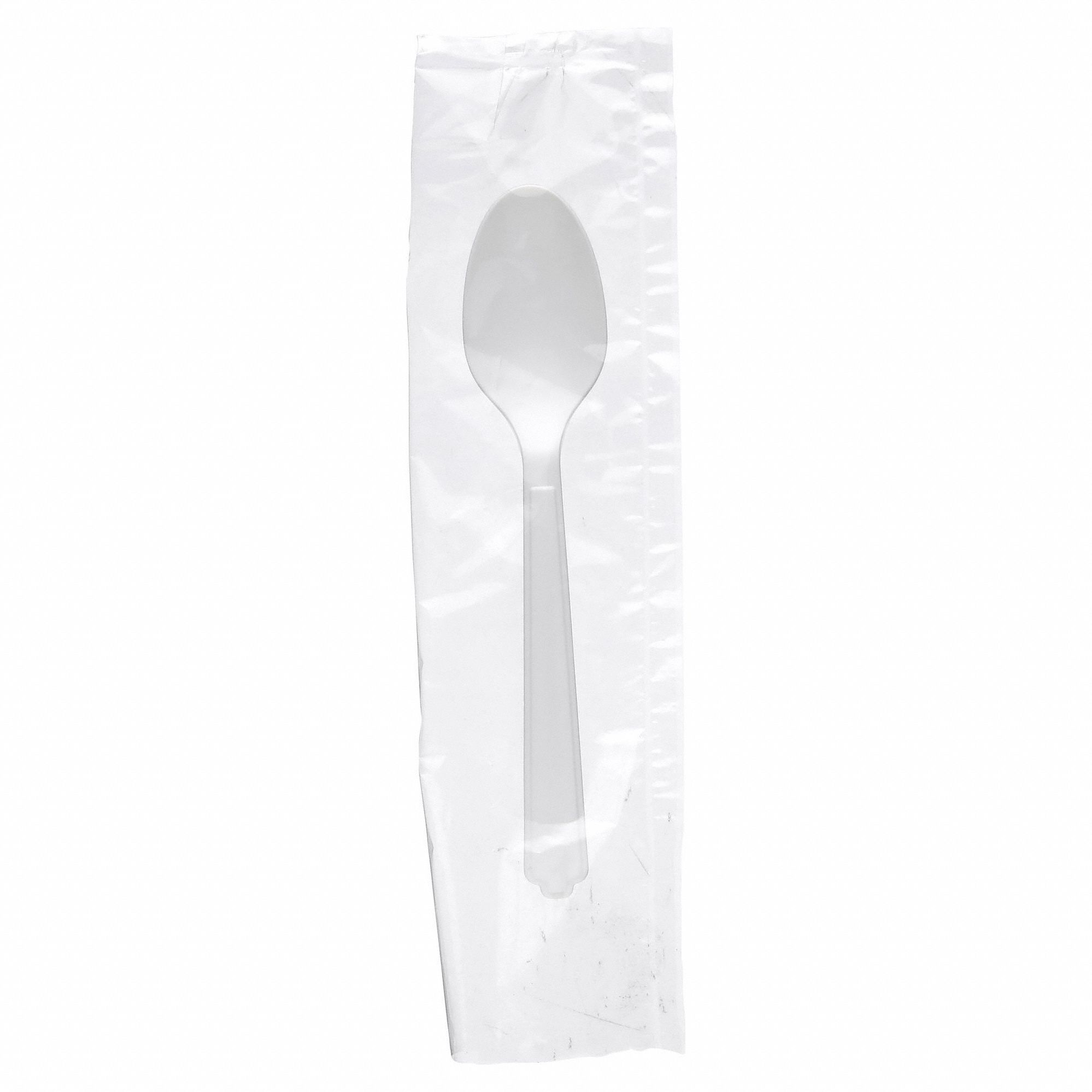 Disposable Spoon: White, Medium-Wt, Plastic, Wrapped, 1, 000 PK