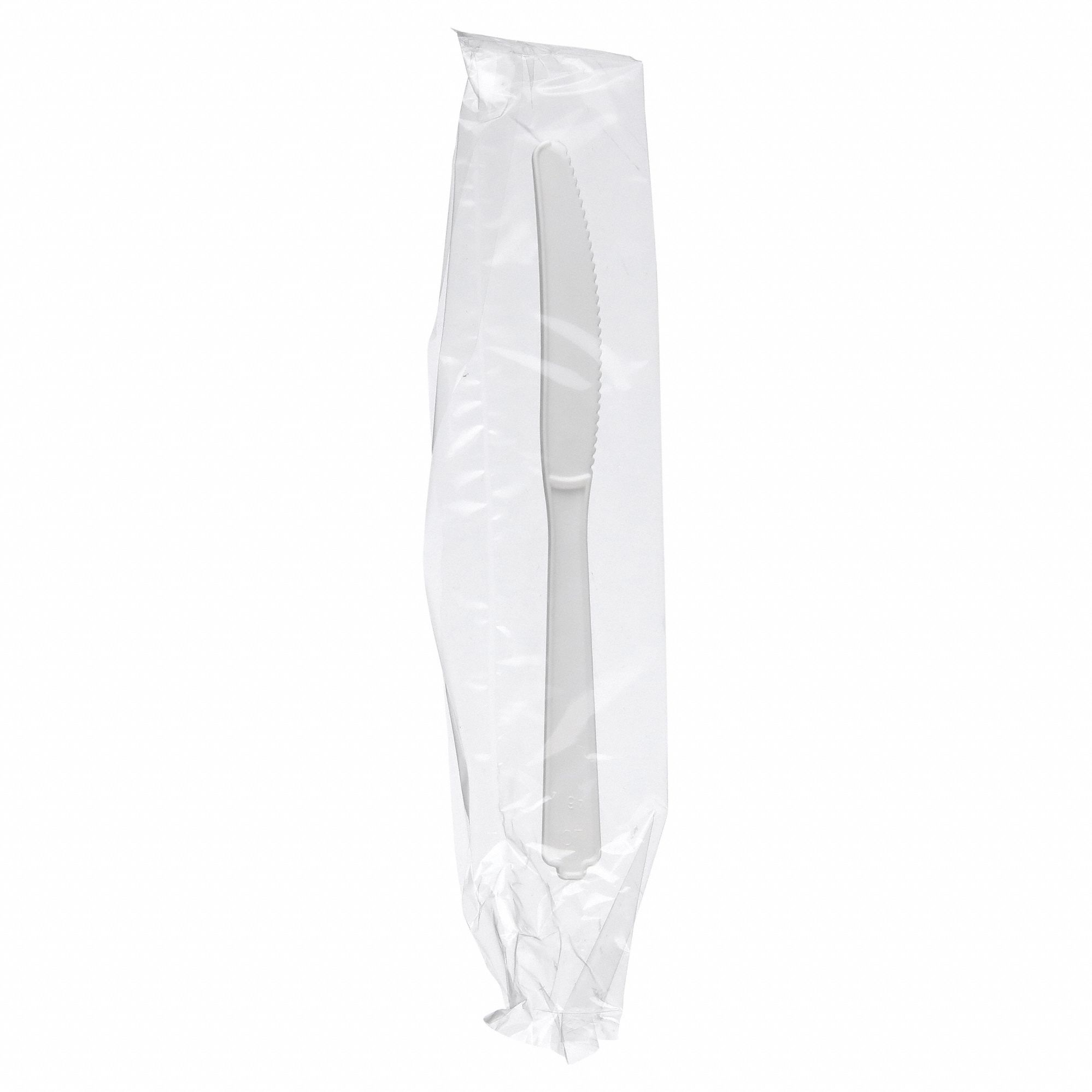 Disposable Knife: White, Medium-Wt, Plastic, Wrapped, 1, 000 PK