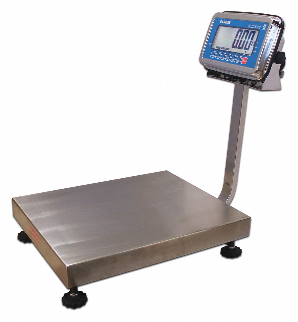 Bench Scale: 250 lb Wt Capacity, 19 3/4 in Weighing Surface Dp, kg/lb, 0.05 lb, LCD