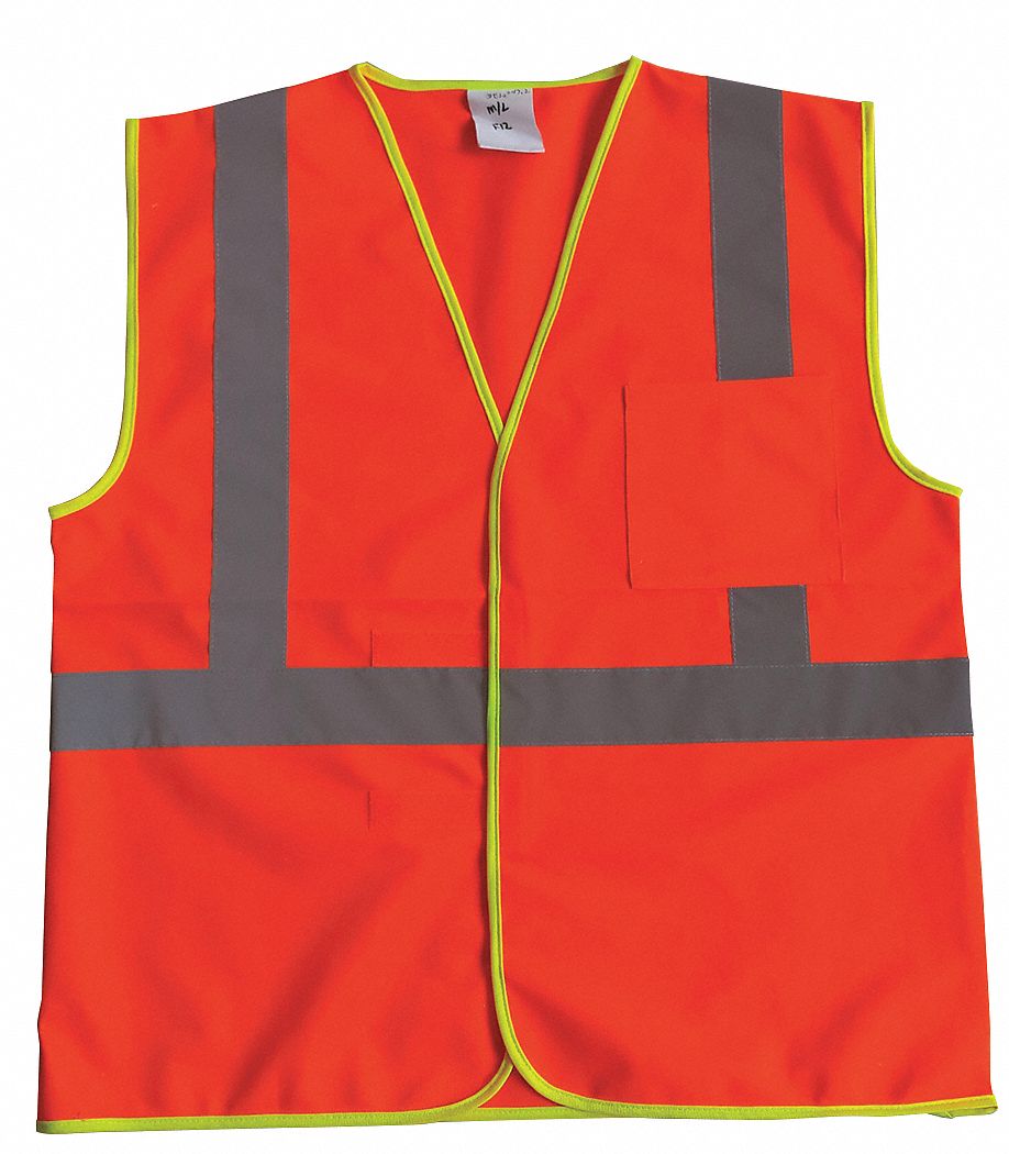 HI-VIS VEST, 4XL/5XL, ORANGE, SOLID POLYESTER, HOOK & LOOP, DOUBLE STRIPE