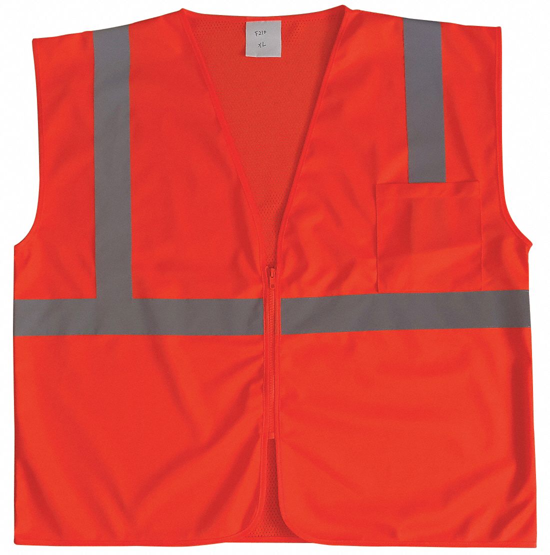 HI-VIS VEST, ANSI CLASS 2, 2XL, ORANGE, SOLID POLYESTER, ZIPPER, SINGLE STRIPE