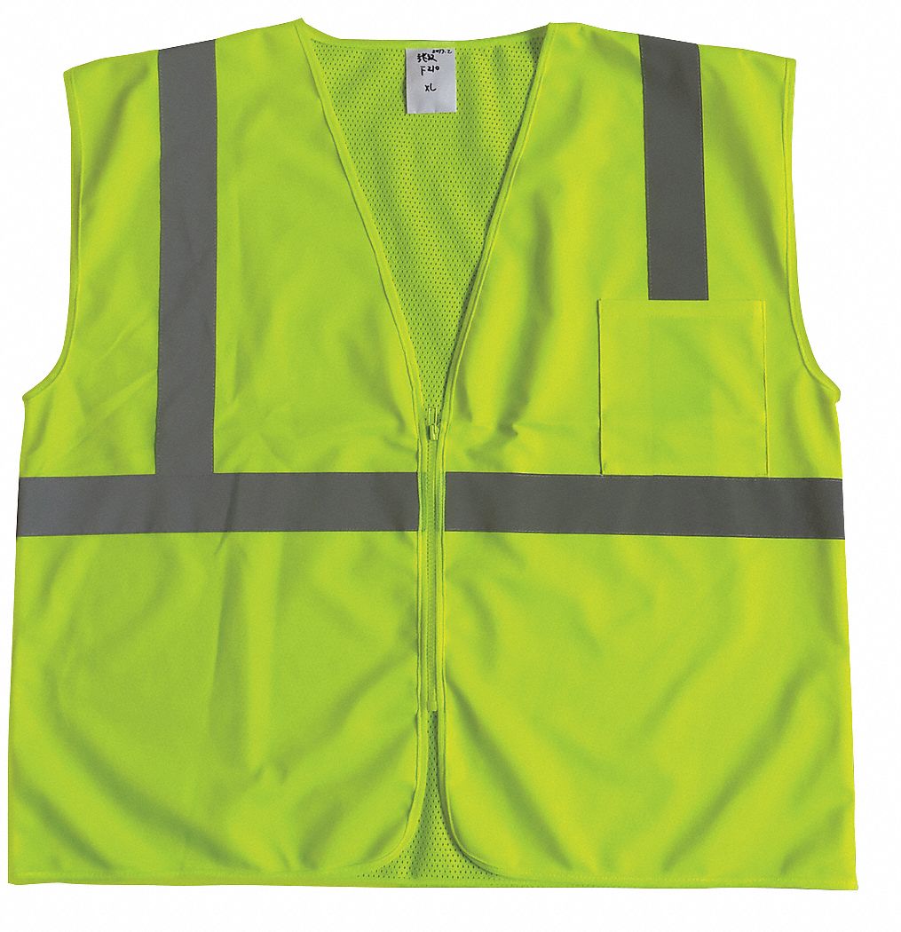 HI-VIS VEST, ANSI CLASS 2, 4XL, LIME, SOLID POLYESTER, ZIPPER, DOUBLE STRIPE