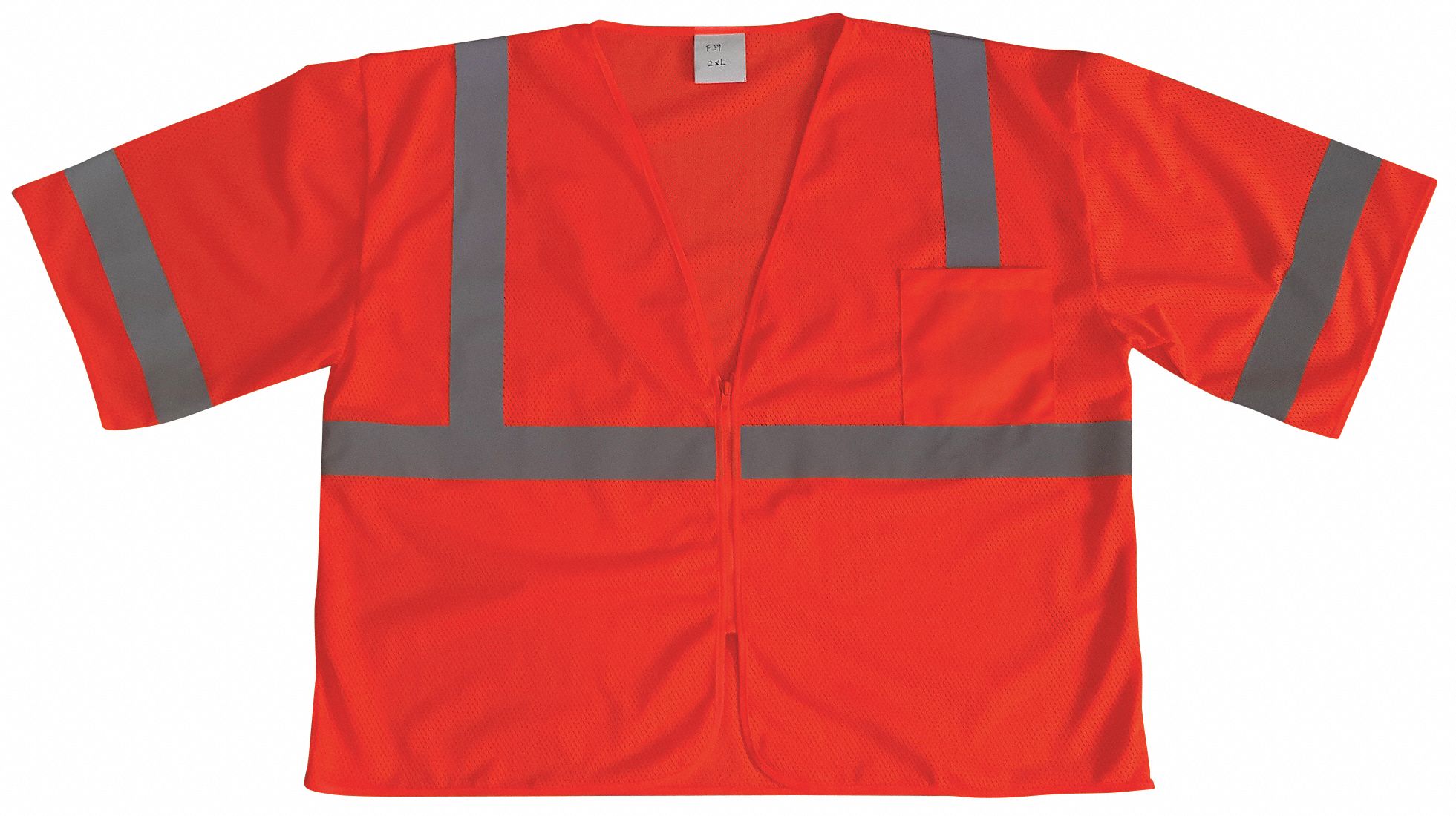 High-Visibility Vest: ANSI Class 3, U, 2XL, Orange, Mesh Polyester, Zipper, Double