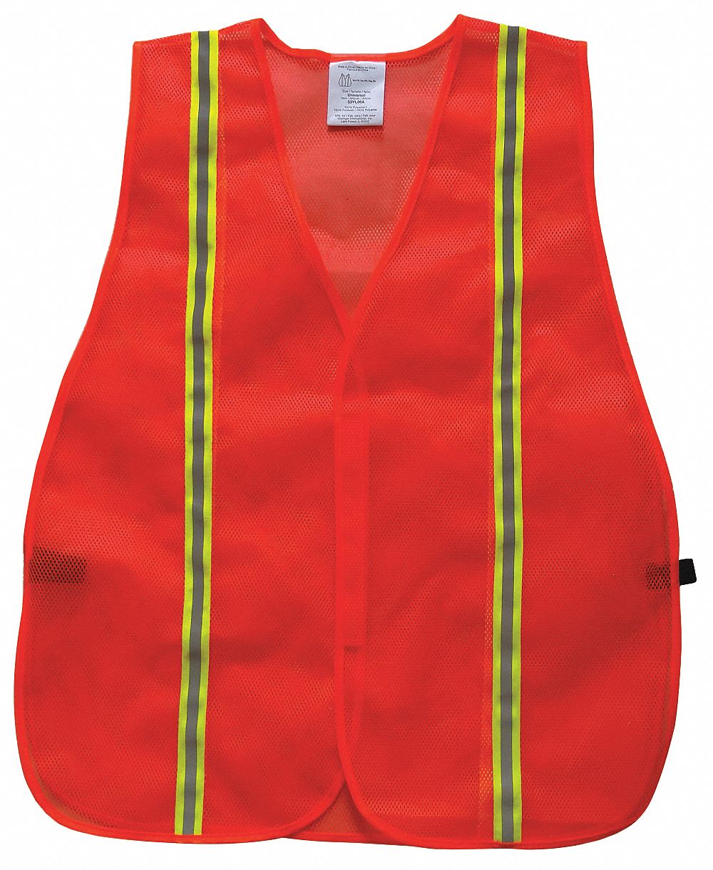 High-Visibility Vest: Vertical, Universal, Orange, Mesh Polyester, Hook-and-Loop, Contrasting