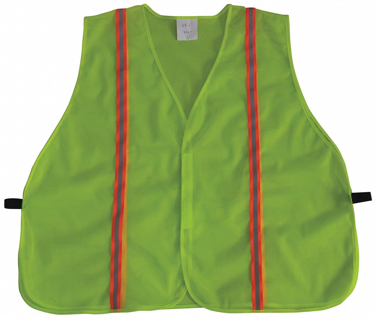 High-Visibility Vest: Vertical, 3XL+, Lime, Mesh Polyester, Hook-and-Loop, Contrasting