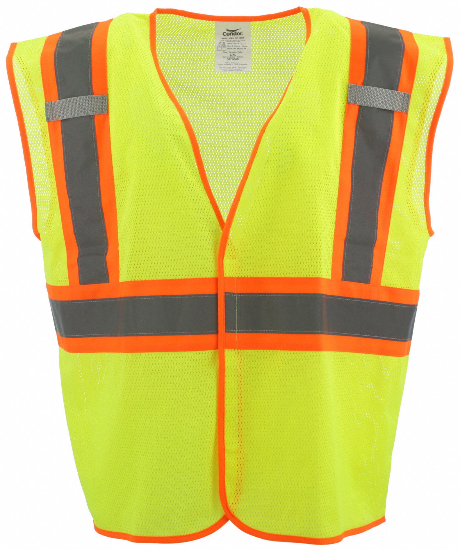 HI-VIS VEST, ANSI CLASS 2, L/XL, LIME, POLYESTER MESH, HOOK & LOOP, CONTRASTING