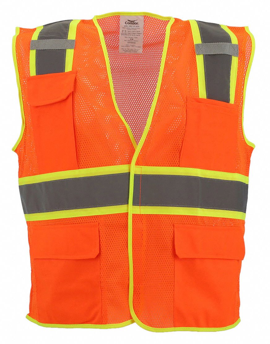 HI-VIS VEST, ANSI CLASS 2, 4XL/5XL, ORANGE, POLYESTER MESH, HOOK & LOOP, SINGLE
