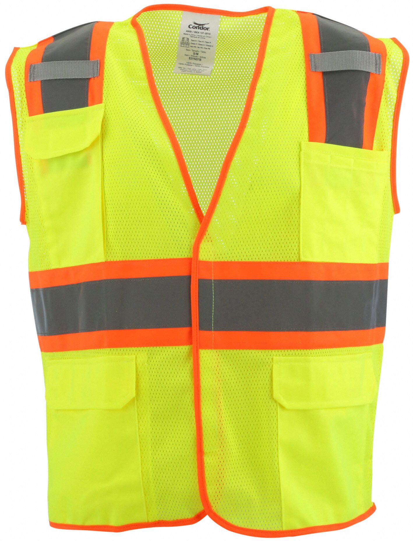 HI-VIS VEST, ANSI CLASS 2, L/XL, LIME, POLYESTER MESH, HOOK & LOOP,  CONTRASTING