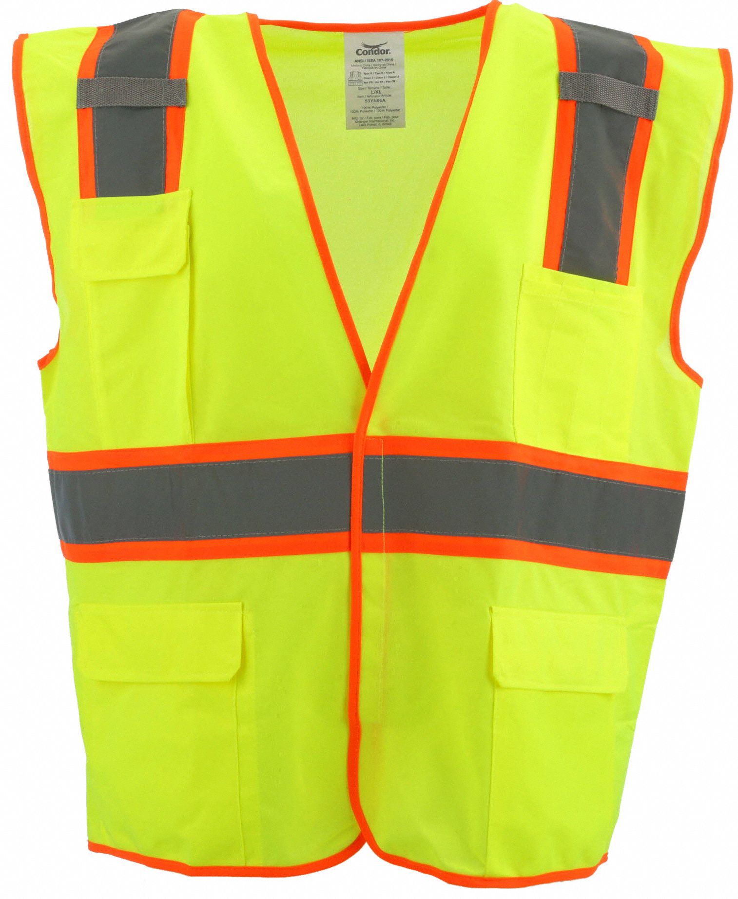 HI-VIS VEST, ANSI CLASS 2, S/M, LIME, SOLID POLYESTER, HOOK & LOOP,  CONTRASTING