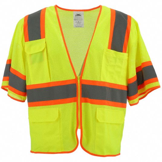 CONDOR High-Visibility Vest: ANSI Class 3, U, 2XL, Lime, Mesh Polyester,  Zipper, Contrasting, Single