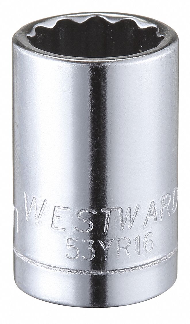 WESTWARD 53YR16 Socket, Steel, Chrome, 10 mm 53YR16