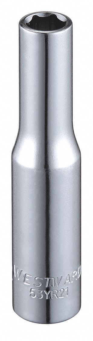 WESTWARD 53YR21 Socket, Steel, Chrome, 7/32 in 53YR21