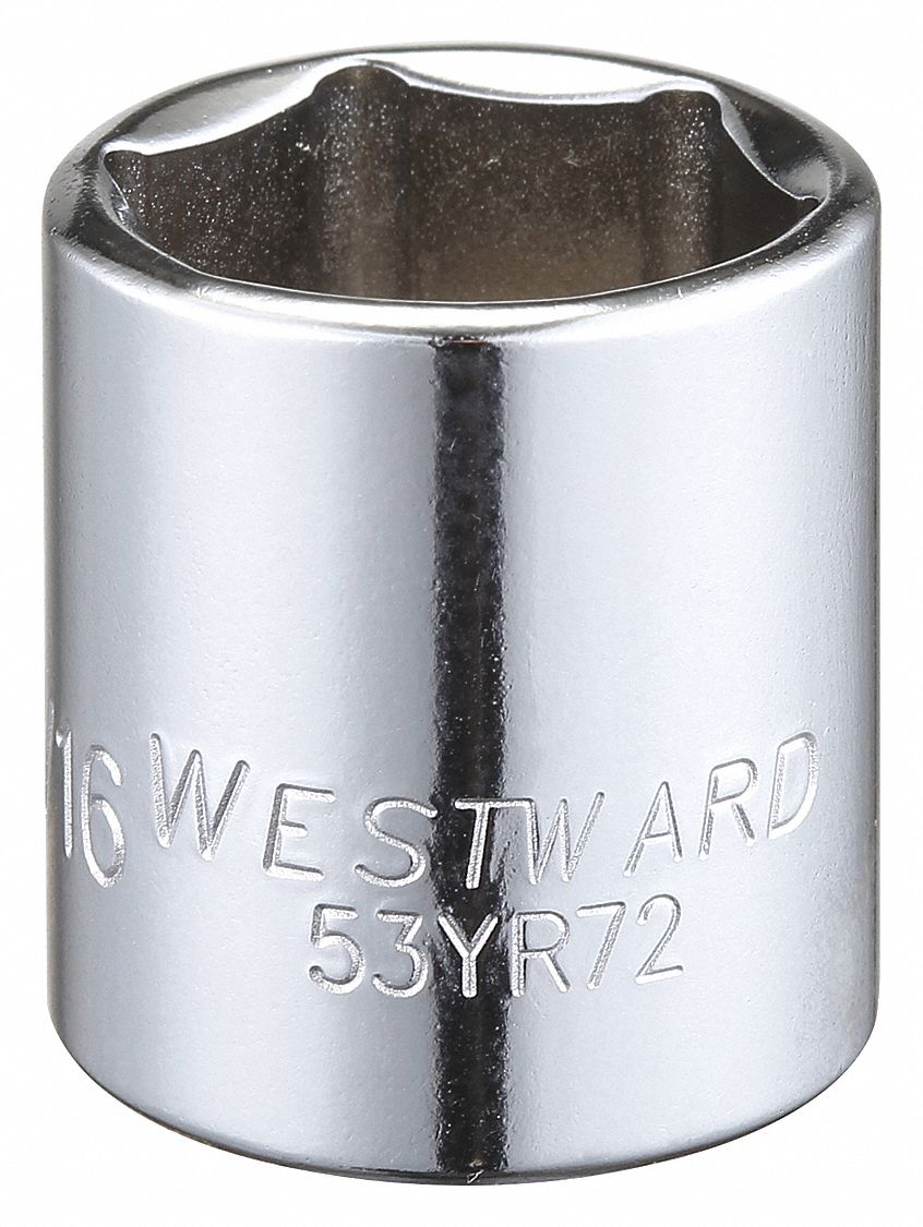 WESTWARD 53YR72 Socket, Steel, Chrome, 11/16 in 53YR72