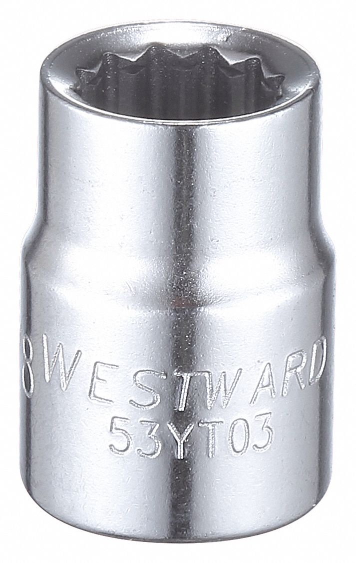 WESTWARD Socket: 3/8 in Drive Size, 3/8 in Socket Size, 12-Point, Std ...