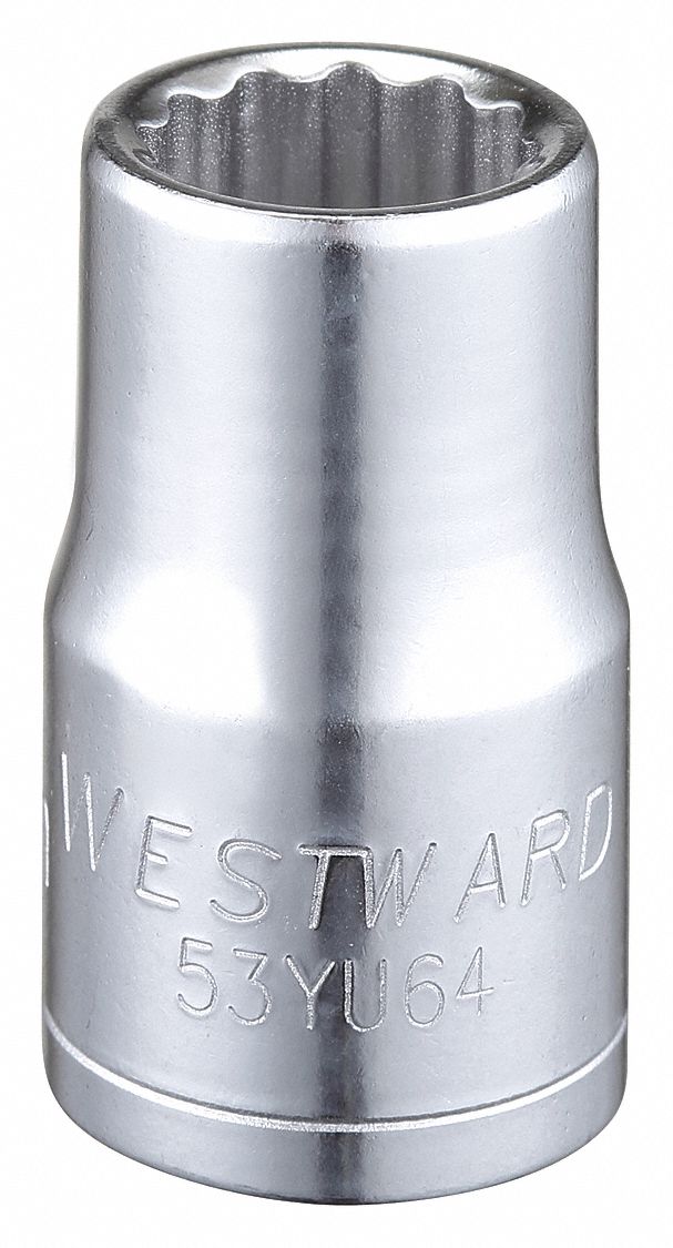 WESTWARD Socket 1/2 in Drive Size, 13 mm Socket Size, 12Point, Std