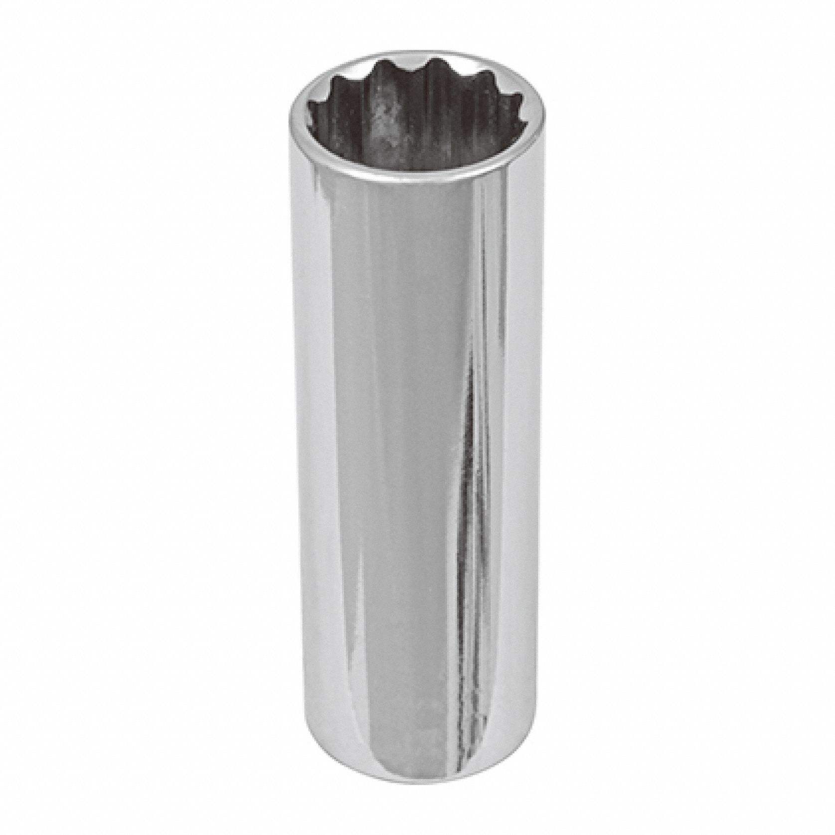 Socket: SAE, 1/2 in Drive Size, 1 3/16 in Socket Size, 12-Point, Deep, Chrome, Socket