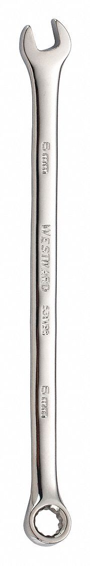 Combination Wrench: Alloy Steel, Chrome, 6 mm Head Size, 5 in Overall Lg, Offset, Rounded