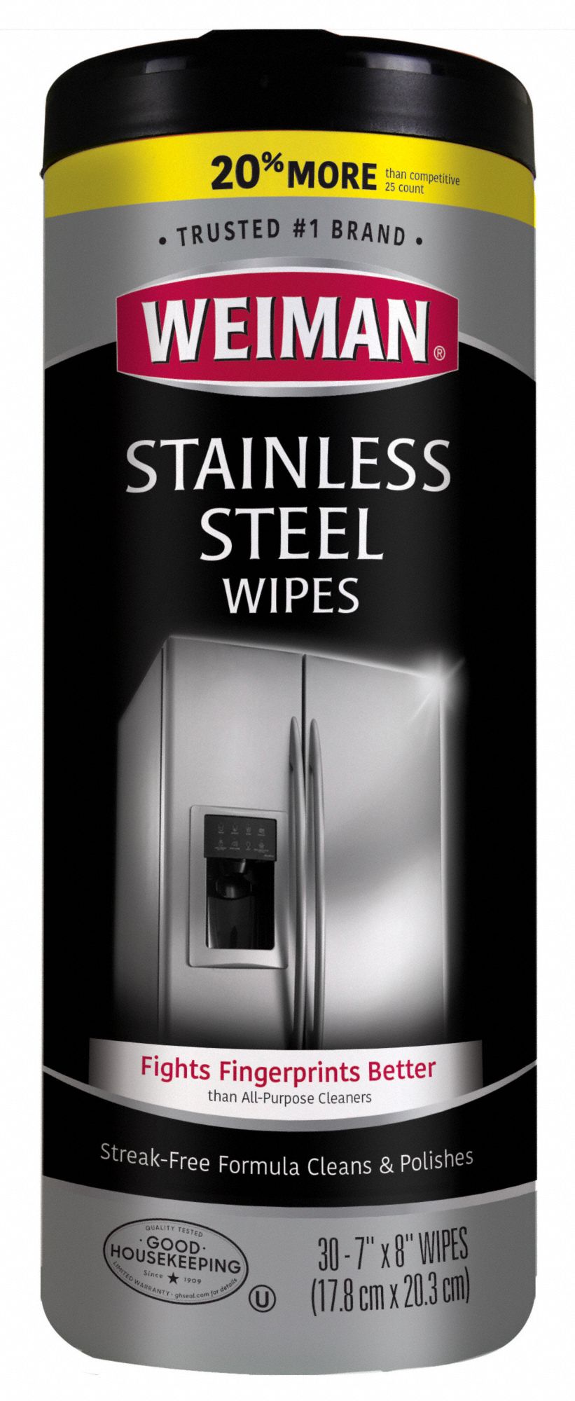 Stainless Steel Wipes: Canister, 30 ct Container Size, 8 in x 7 in Sheet Size, Ready to Use