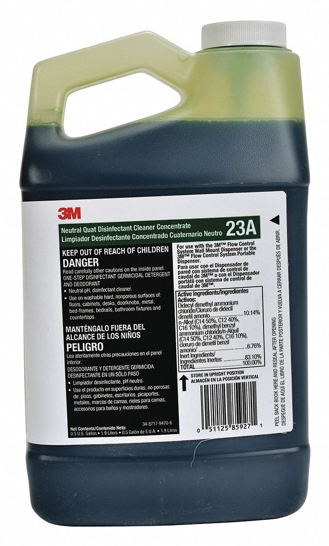 Neutral Disinfectant Cleaner: 23A, For Flow Control Dispenser Series, 0.5 gal, Lemon