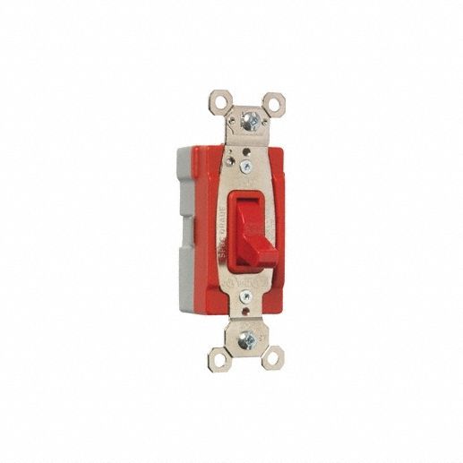 Wall Switch: Toggle Switch, Single Pole, Red, 20 A, 120/277V AC, Snap-In Module