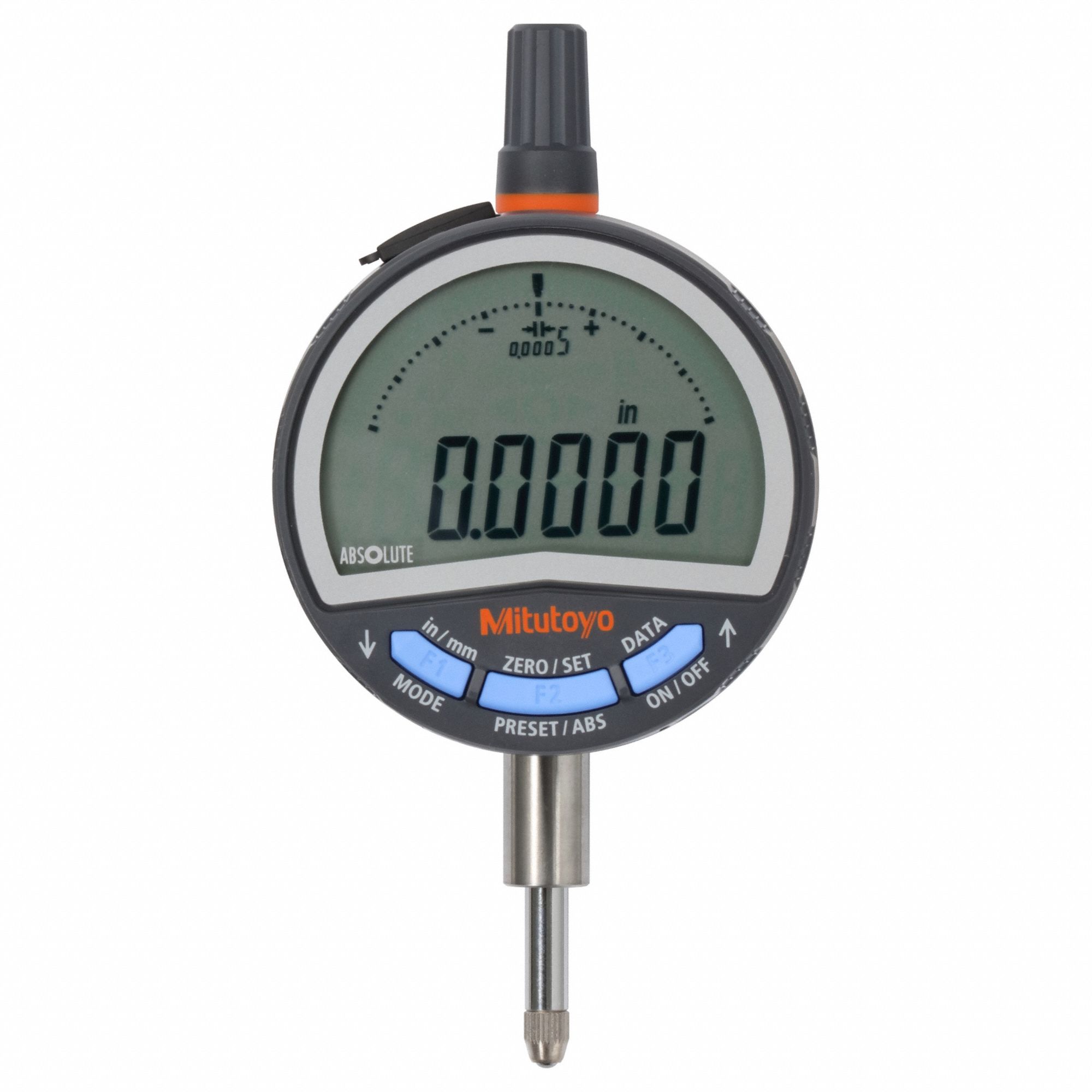 Digital Indicator: 0 in to 0.5 in /0 mm to 12.7 mm, Inch/Metric, 0.001 in Accuracy, IP42
