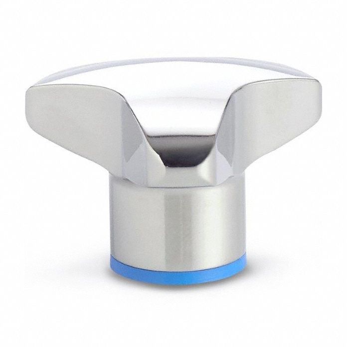 Hand Knob: 3 Point, Stainless Steel, M10x1.5 Thread, 1.97 in Dia, Silver, Stainless Steel
