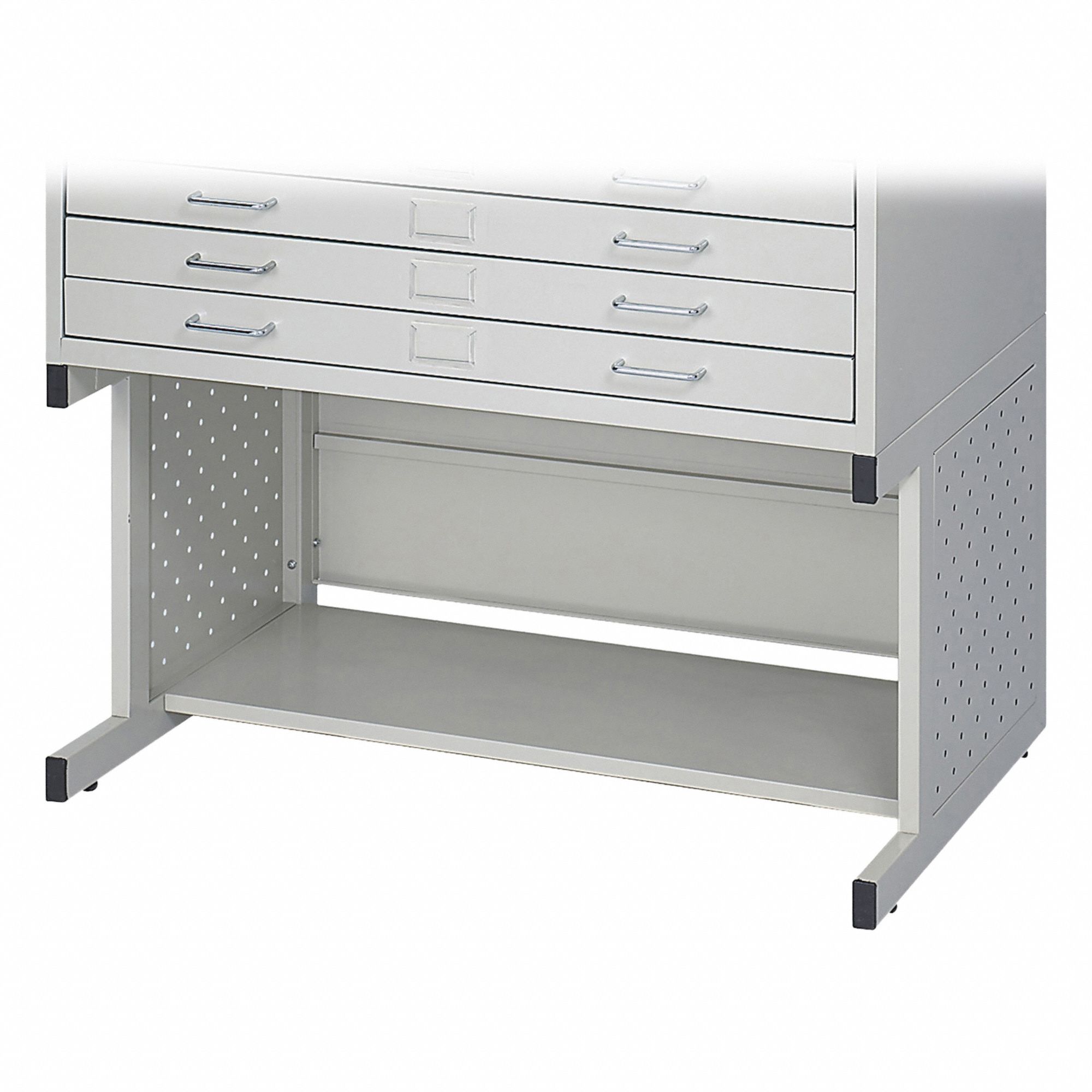 Flat File Cabinet Base: Gray, 20 1/2 in Overall Ht, 25 3/4 in Overall Dp, Open Base