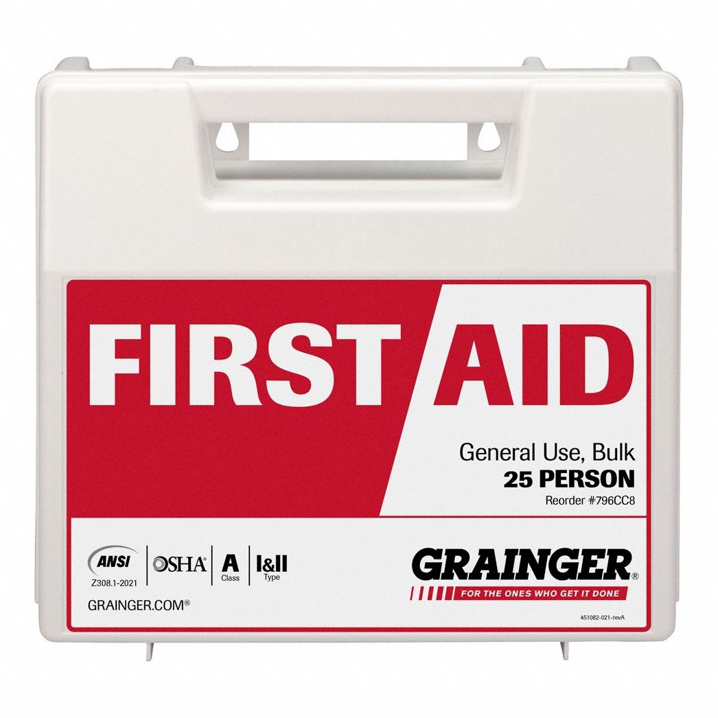 Gen Purpose/Industrial/Vehicle/Workplace, 25 People Served per Kit, First  Aid Kit - 796CC8