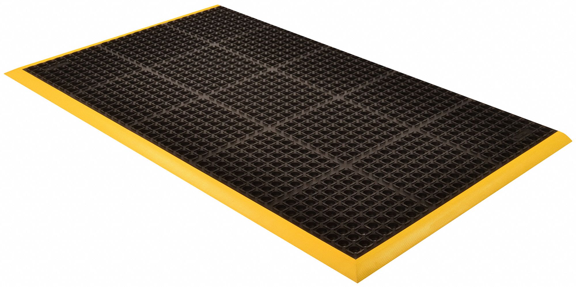 Antifatigue Runner: 40 in x 10 1/4 ft, 7/8 in Thick, Raised Diamond Studs, Black with Yellow Border