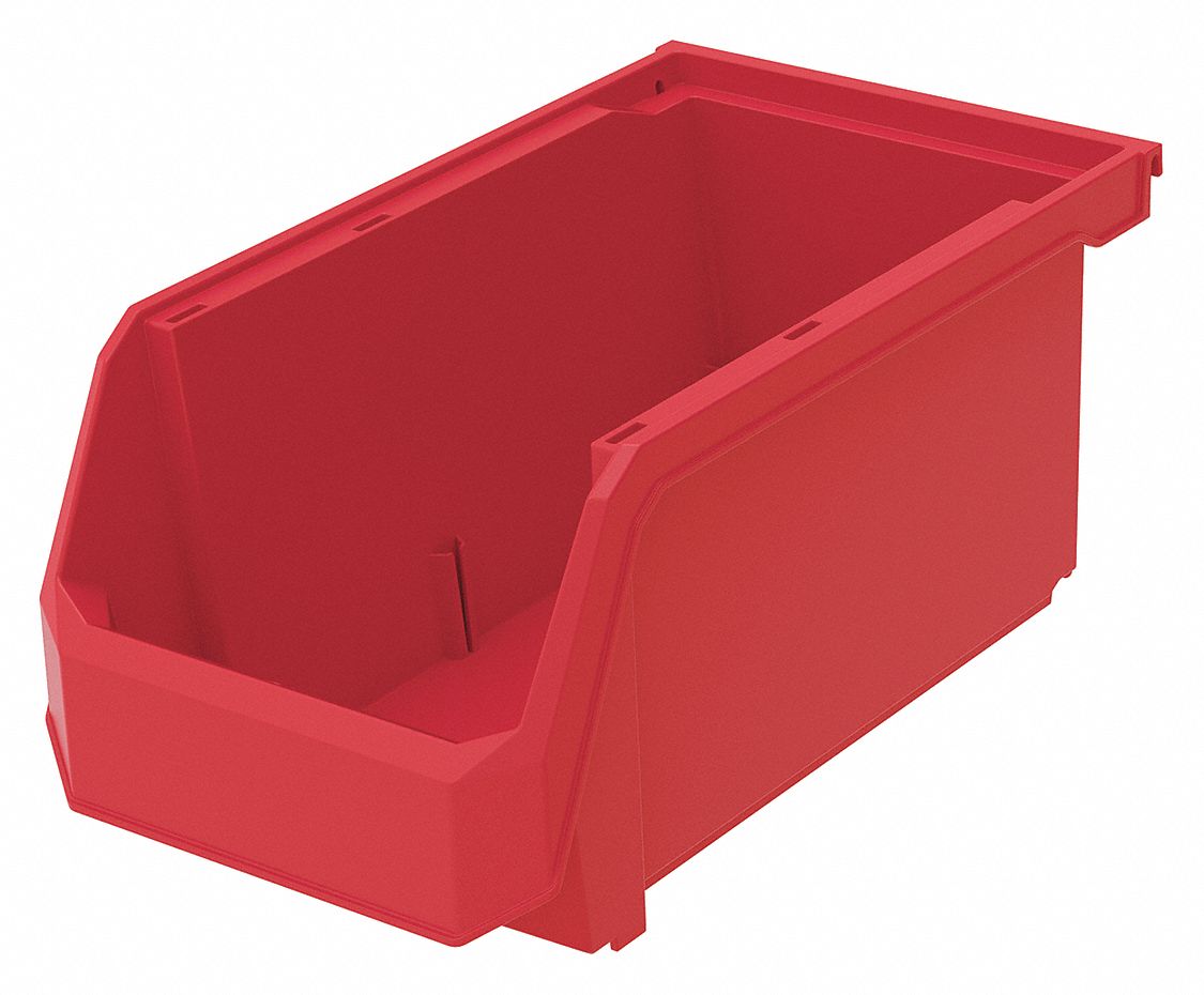 GRAINGER APPROVED Hang and Stack Bin, Red, 14 3/4 in Outside Length, 8
