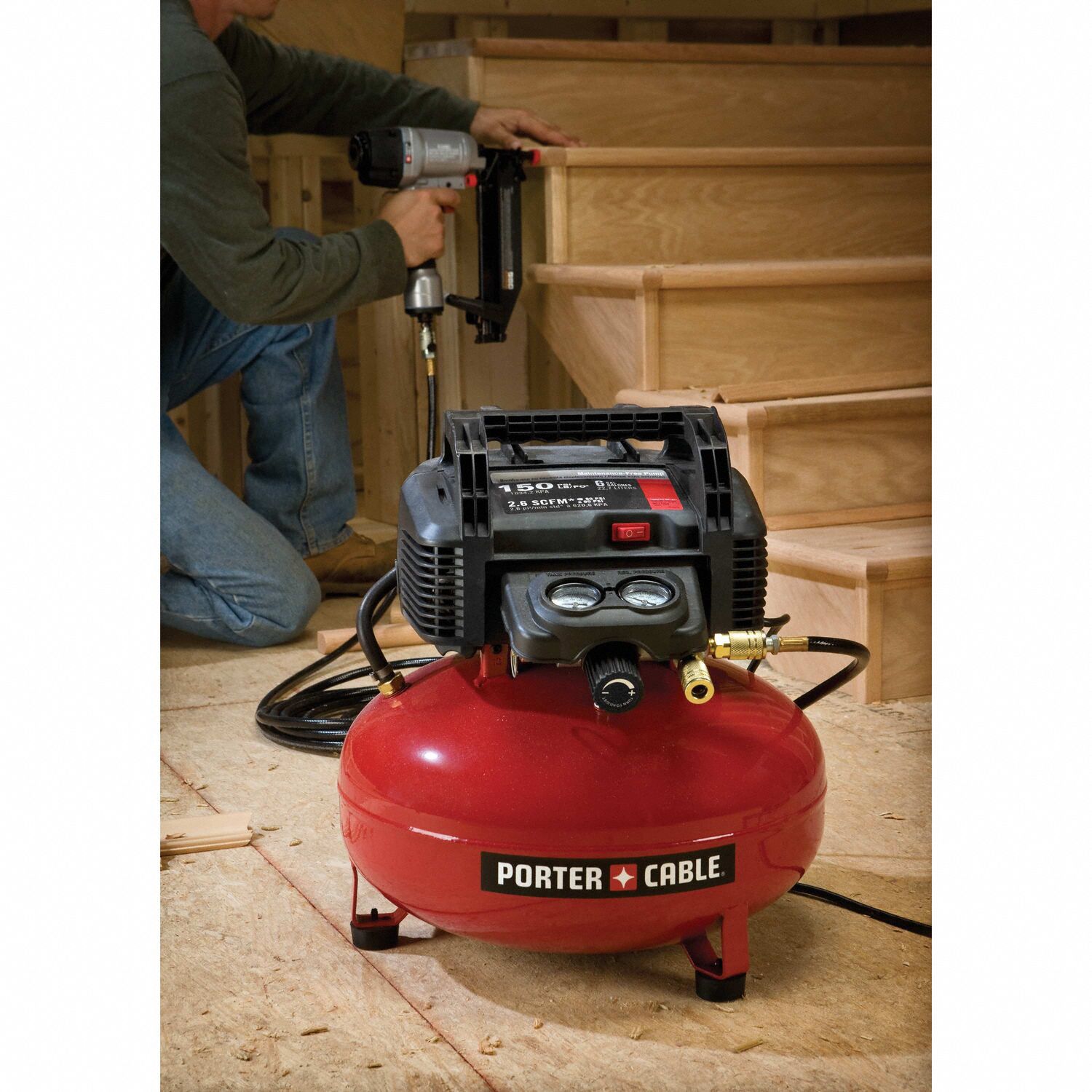 PORTER CABLE Portable Air Compressor Oil Free, 6 gal, Pancake, 0.8 hp