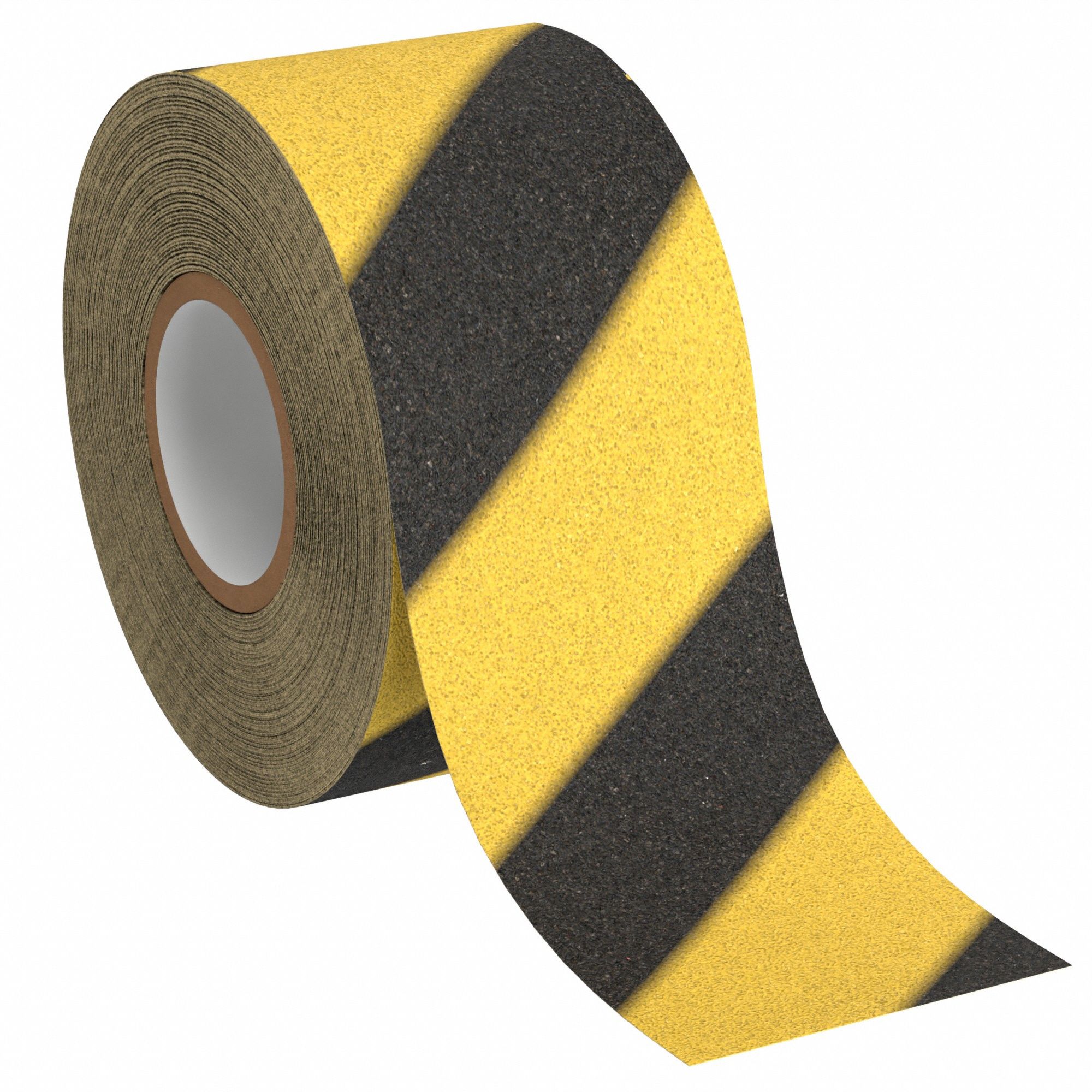 Anti-Slip Tape: Coarse, 60 Grit Size, Striped, Black/Yellow, 4 in x 60 ft,  36 mil Tape Thick, Rubber