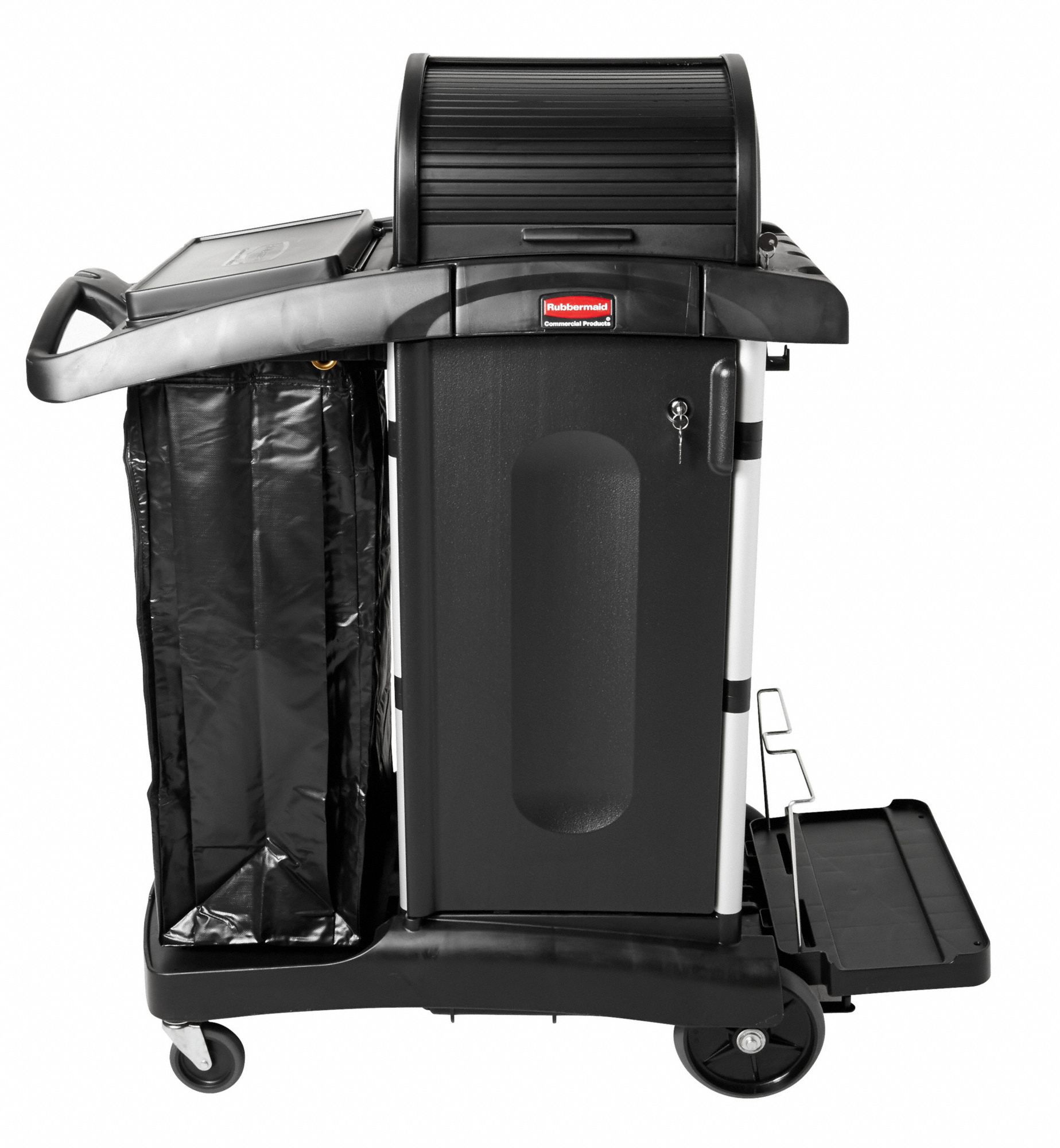 RUBBERMAID COMMERCIAL PRODUCTS Black, Janitor Cart, Overall Length 48 1 ...