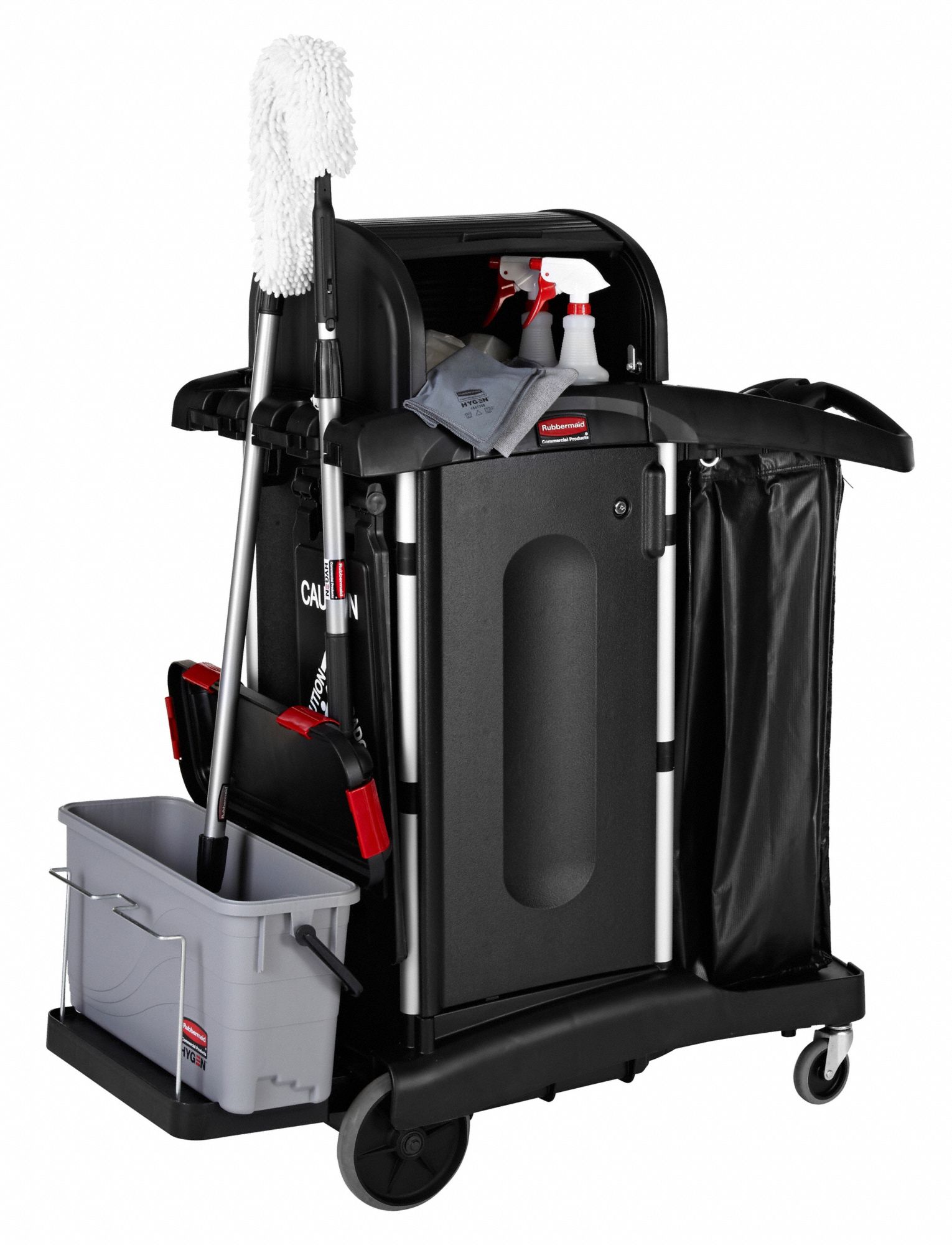 RUBBERMAID COMMERCIAL PRODUCTS Black, Janitor Cart, Overall Length 48 1 ...