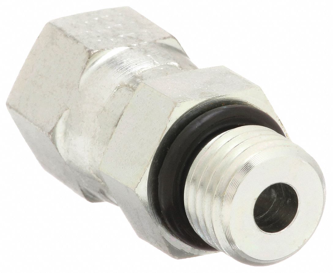 Hydraulic Hose Adapter: 1/4 in x 1/4 in Fitting Size, Male x Female, ORB x JIC, Swivel, Straight