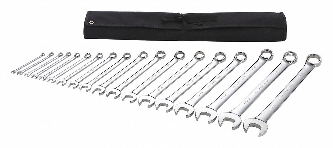 WESTWARD, Alloy Steel, Chrome, Combination Wrench Set 54DF9654DF96