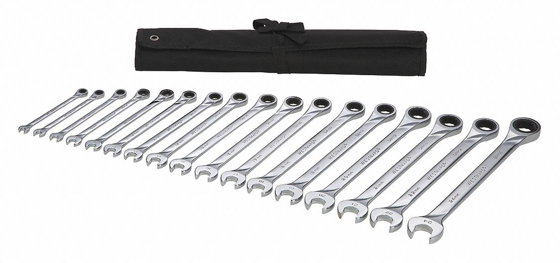 WESTWARD, Alloy Steel, Chrome, Combination Wrench Set 54DG2754DG27