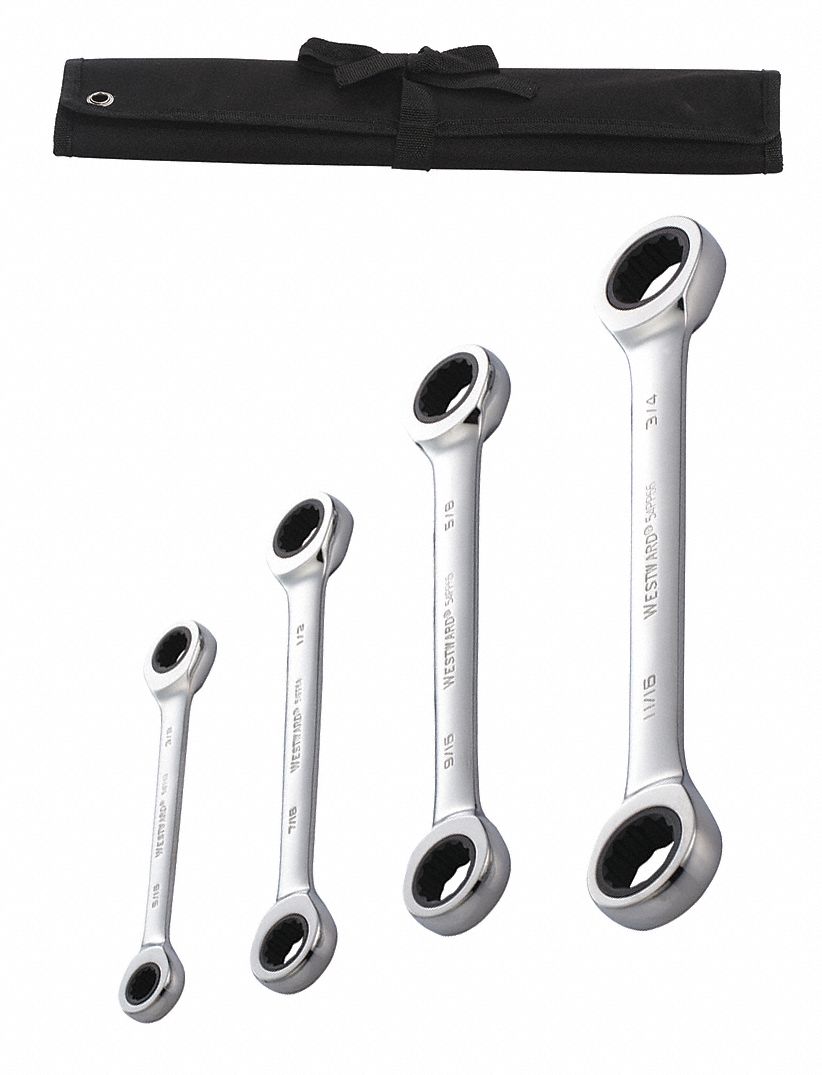 WESTWARD, Alloy Steel, Chrome, Box End Wrench Set 54DG3454DG34