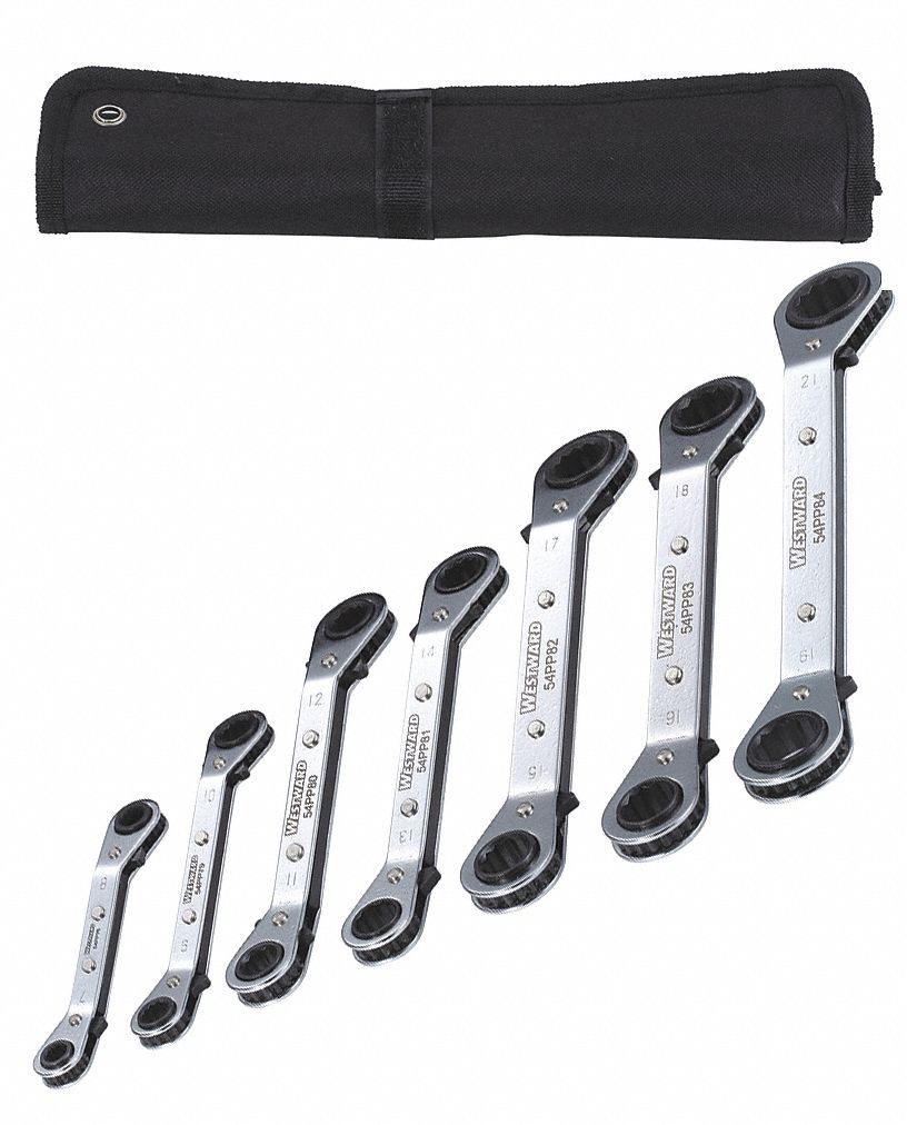 WESTWARD Box End Wrench Set, Alloy Steel, Chrome, Insulated No, Number