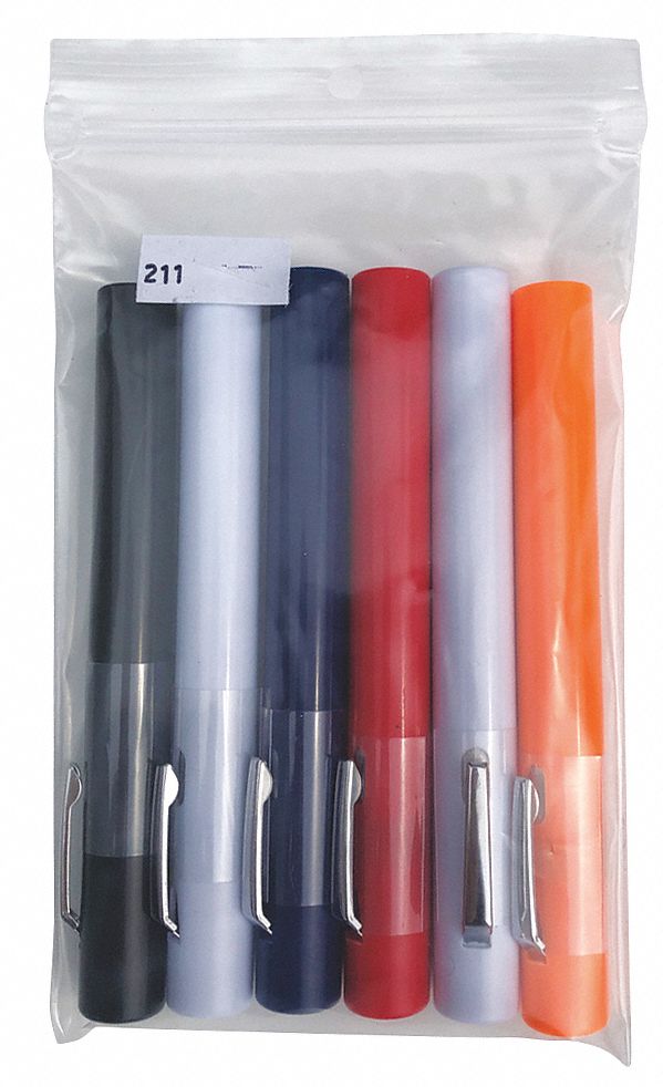 LED Penlight, Plastic, Maximum Lumens Output: 49, Black, Blue, Orange, Red, White, 5.0 in