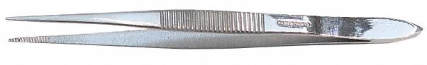 Splinter Forcep: Stainless Steel, 4 1/2 in Overall Lg, Straight Tip